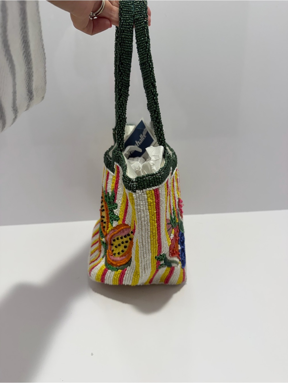 Handcrafted in India Striped Fruit Beaded Bag Satchel Viral TikTok NEW with Tags - Picture 2 of 6